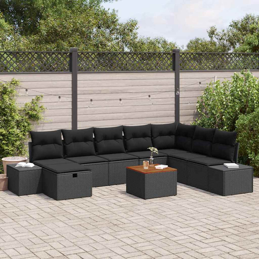 Garden Sofa Set 9 pcs Black Poly rattan