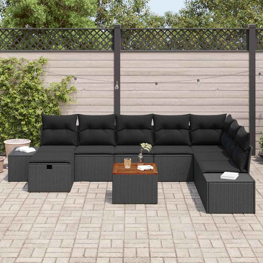 Garden Sofa Set 9 pcs Black Poly rattan