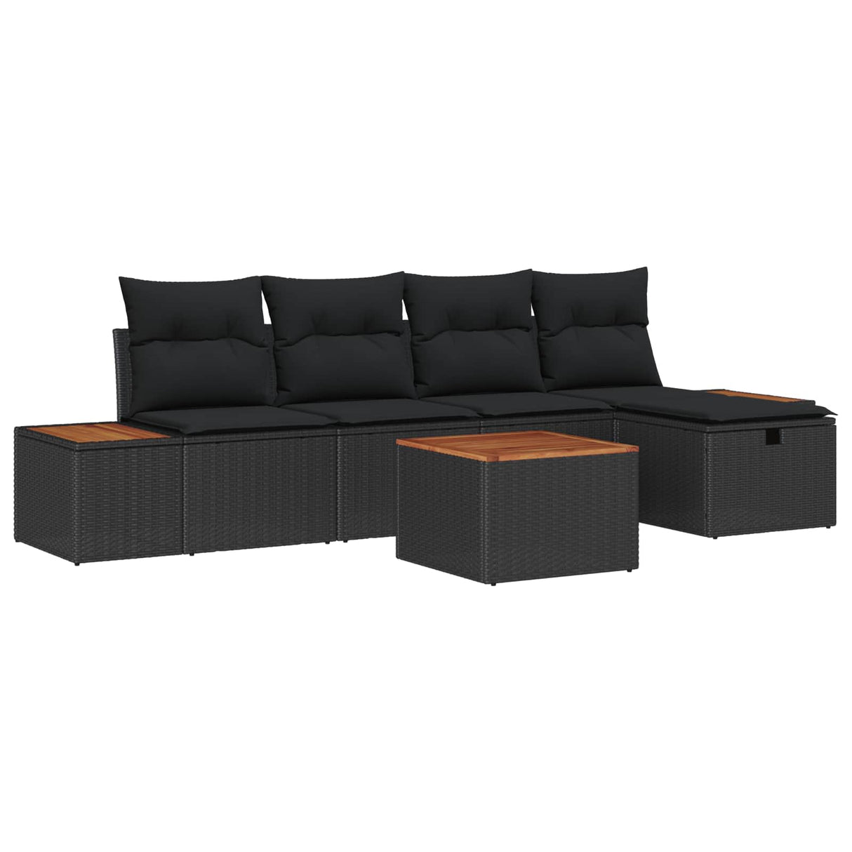 Garden Sofa Set with Pillow 6 pcs Black Poly rattan
