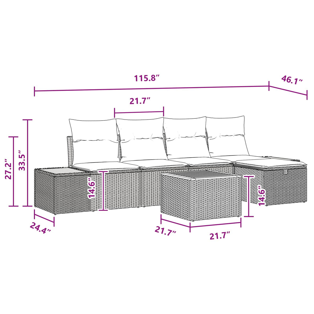 Garden Sofa Set with Pillow 6 pcs Black Poly rattan