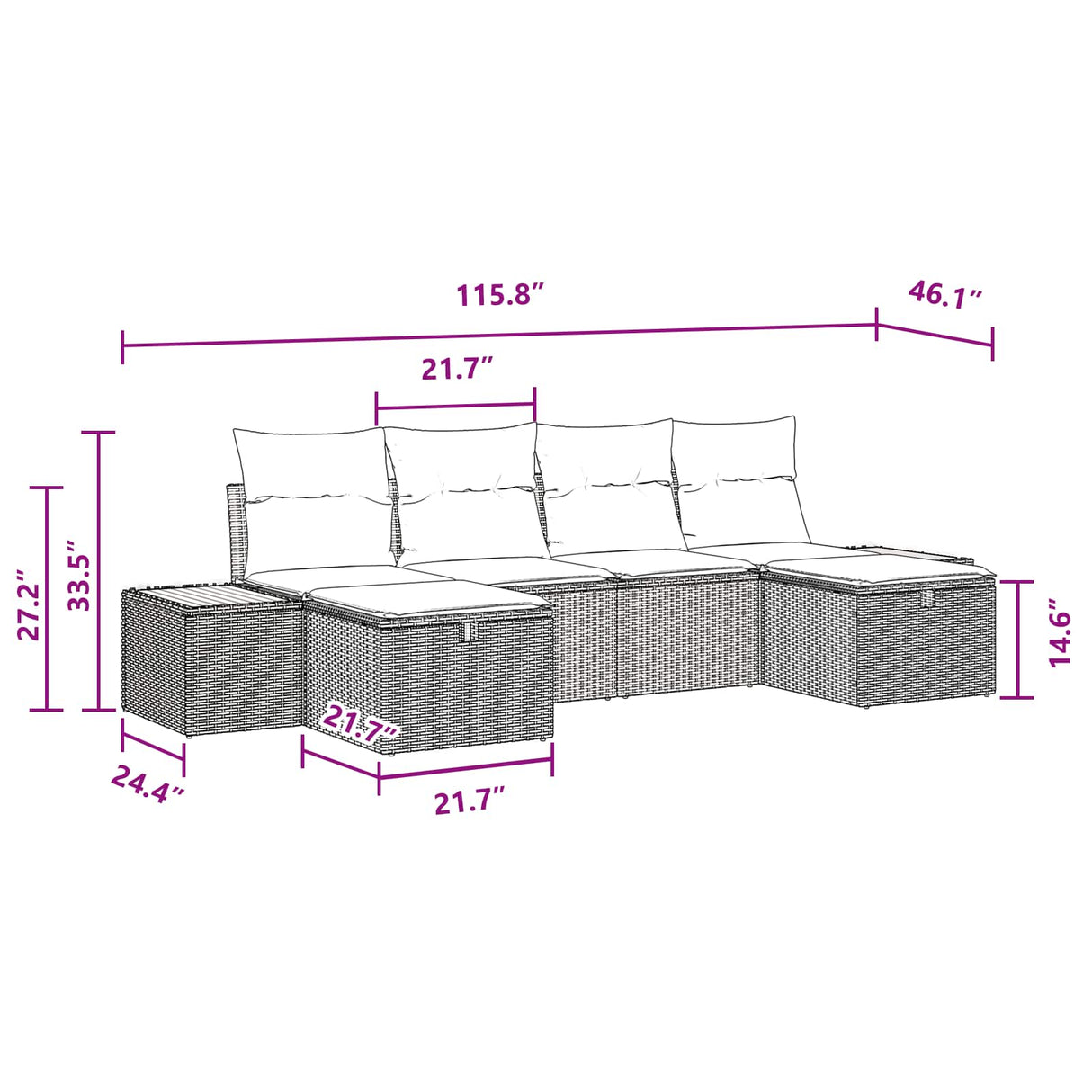 Garden Sofa Set 6 pcs Black 55 x 62 x 69 cm Poly rattan