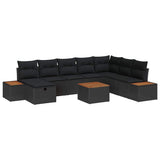Garden Sofa Set 9 pcs Black 55 x 62 x 69 cm Poly rattan - Front View