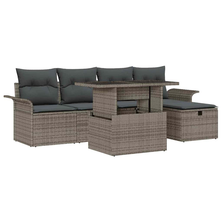 Garden Sofa Set 6 pcs Grey Poly Rattan