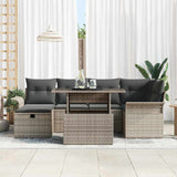 Garden Sofa Set with Cushion 7 pcs Grey Poly rattan - Side View