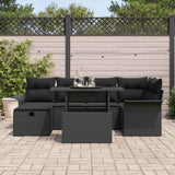 Garden Sofa Set with Cushion 7 pcs Black Poly rattan - Side View