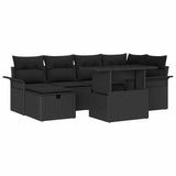 Garden Sofa Set with Cushion 7 pcs Black Poly rattan - Front View