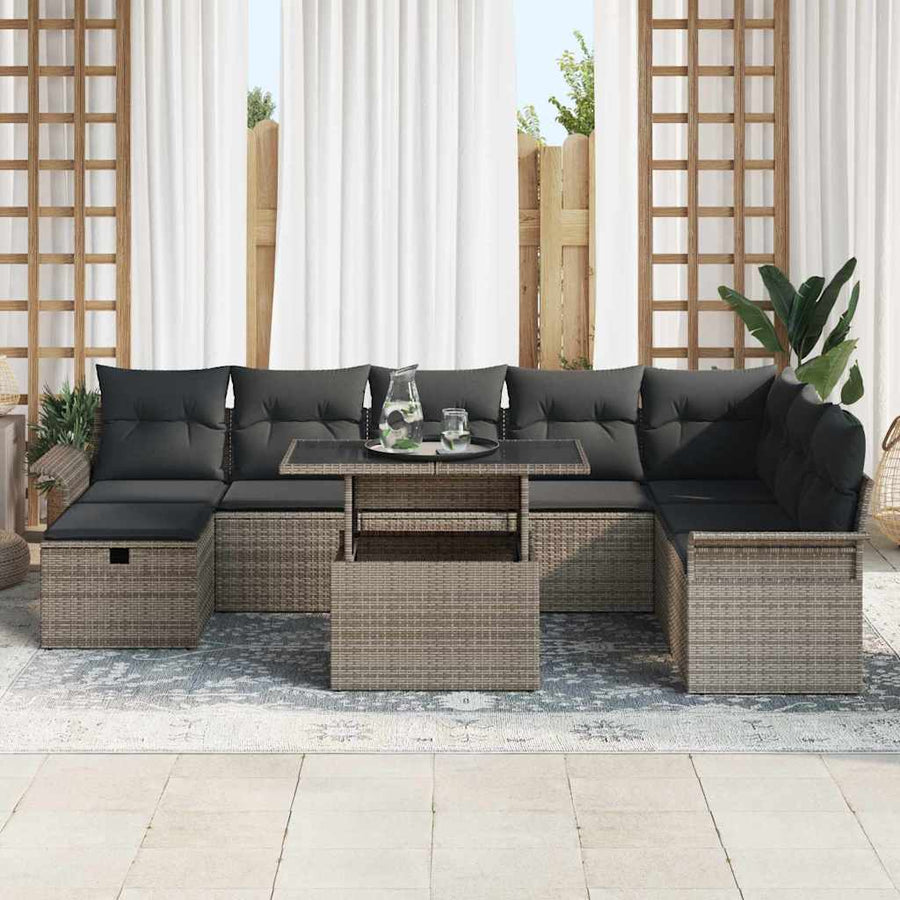 Garden Sofa Set 9 pcs Grey Poly Rattan