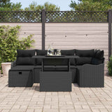 Garden Sofa Set with Cushion 7 pcs Black Poly rattan - Side View