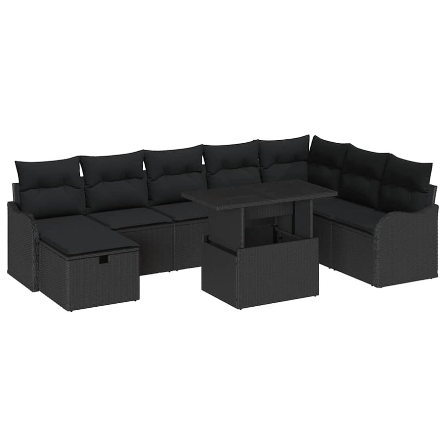 Garden Sofa Set 9 pcs Black Poly Rattan