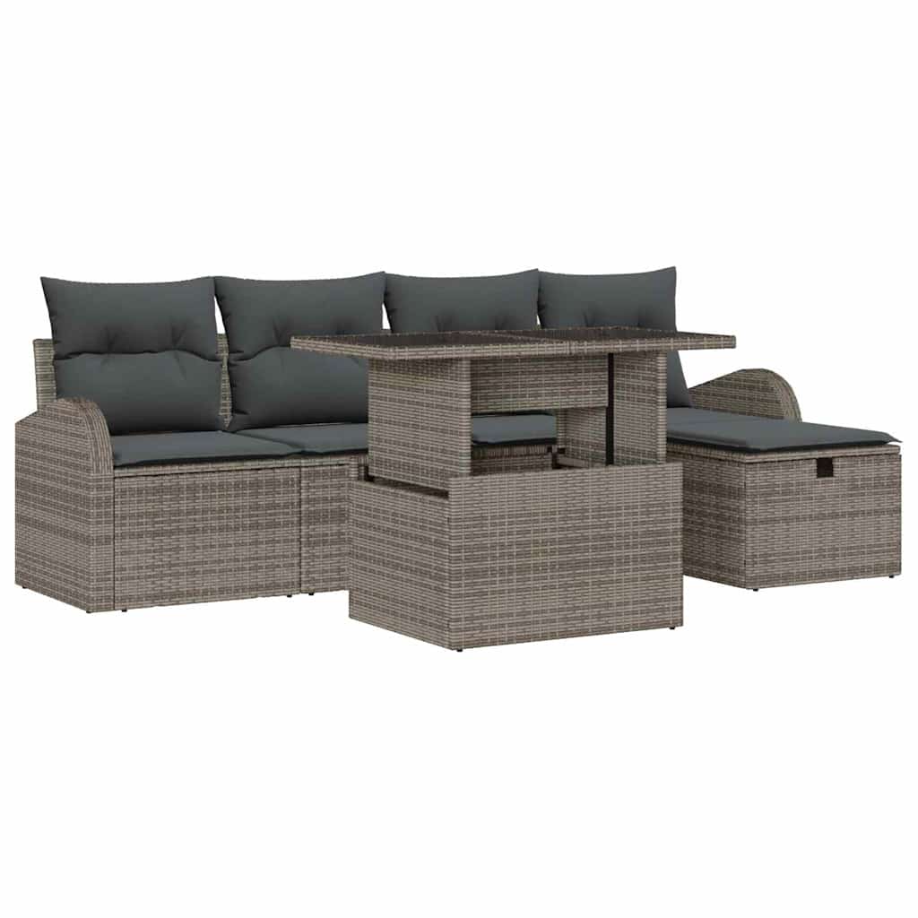 Garden Sofa Set with Cushion 6 pcs Grey Poly rattan