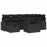Garden Sofa Set with Cushion 7 pcs Black Poly rattan - Front View