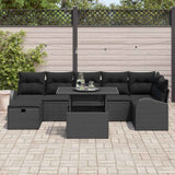 Garden Sofa Set with Cushion 8 pcs Black Poly rattan - Side View