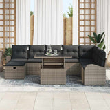 Garden Sofa Set with Cushion 9 pcs Grey Poly rattan - Side View