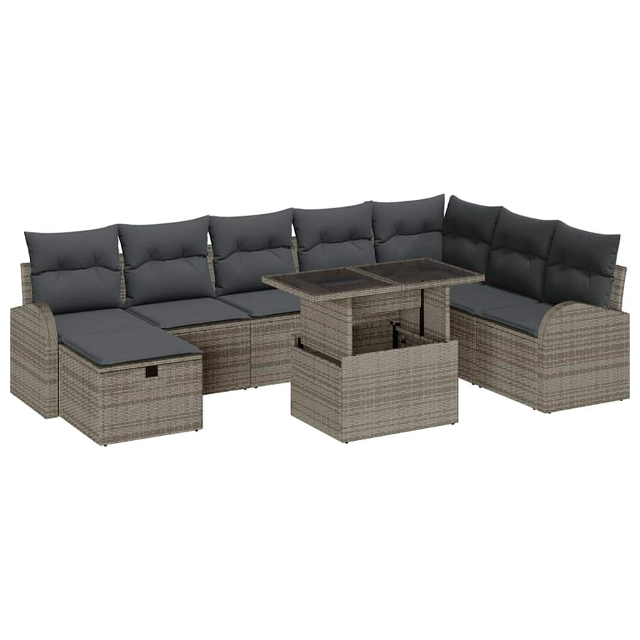Garden Sofa Set 9 pcs Grey Poly Rattan