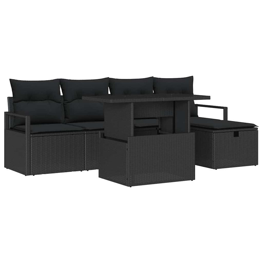 Garden Sofa Set 6 pcs Black Poly Rattan