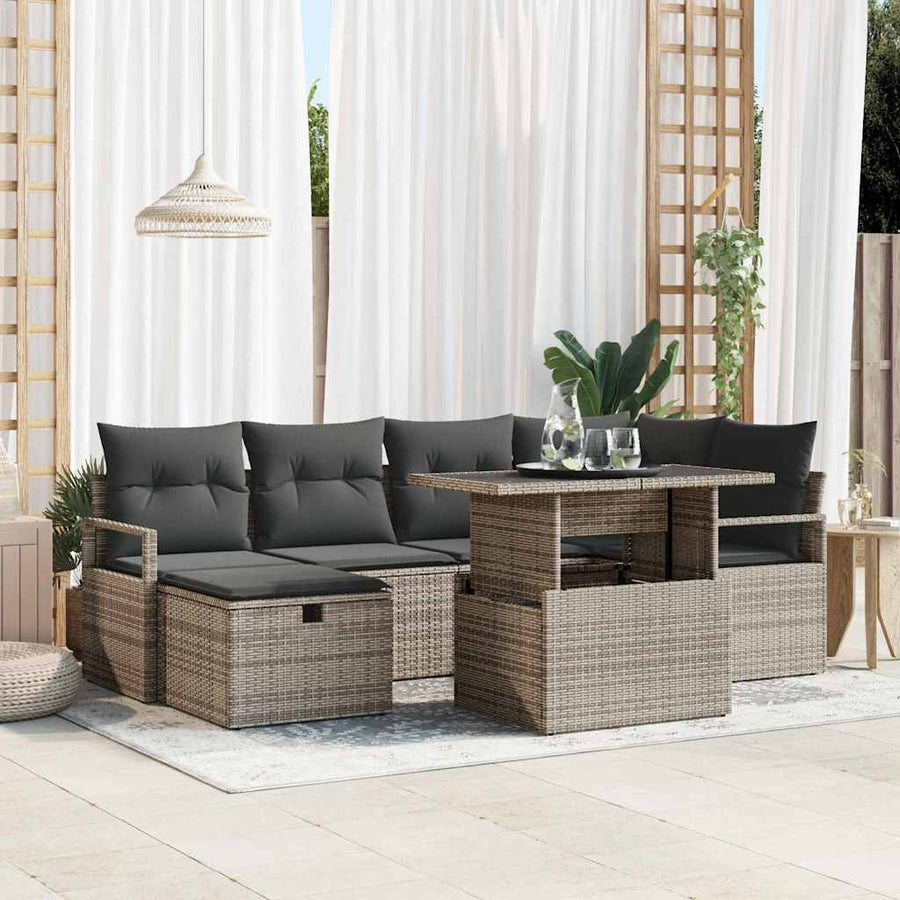 Garden Sofa Set 7 pcs Grey Poly Rattan