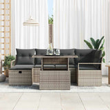 Garden Sofa Set with Cushion 7 pcs Grey Poly rattan - Side View