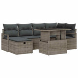 Garden Sofa Set with Cushion 7 pcs Grey Poly rattan - Front View