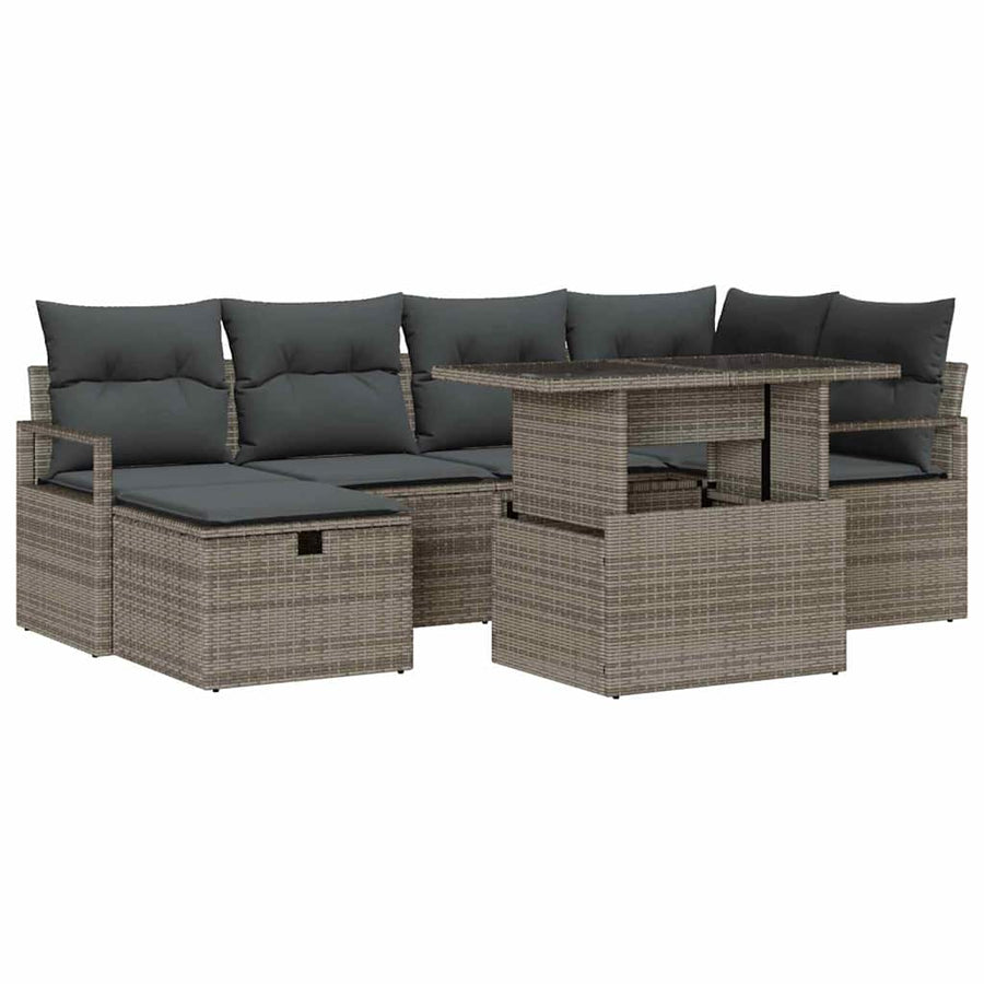Garden Sofa Set 7 pcs Grey Poly Rattan