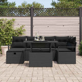 Garden Sofa Set with Cushion 7 pcs Black Poly rattan - Side View