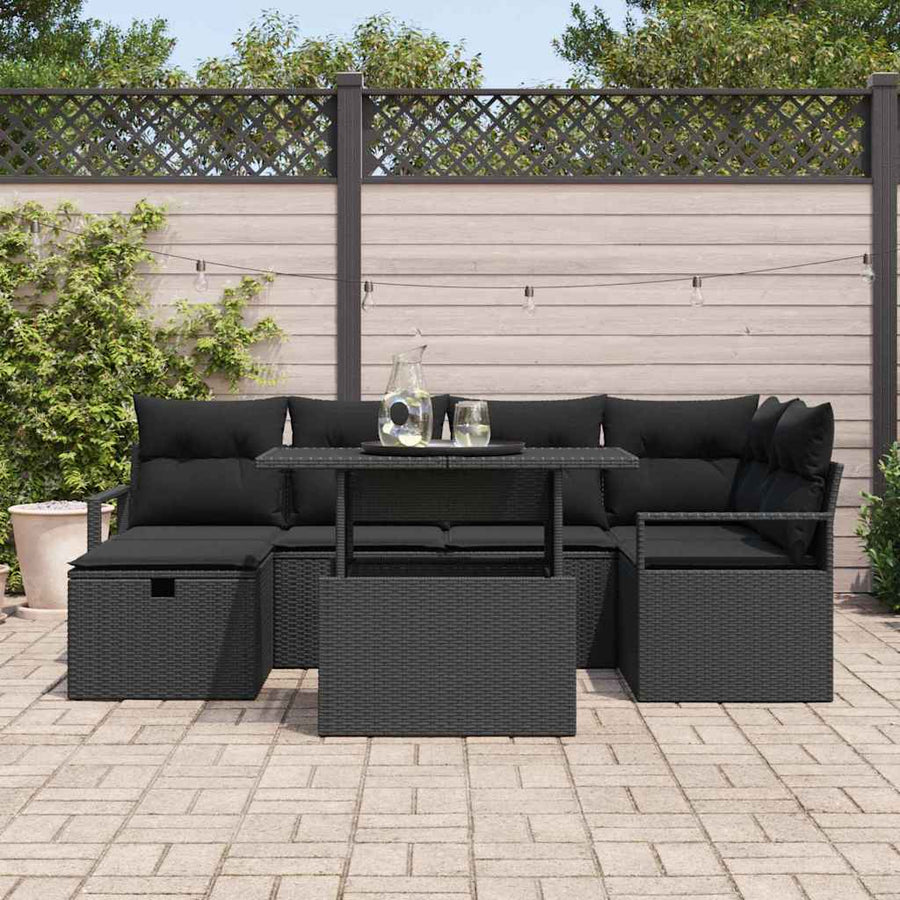 Garden Sofa Set 7 pcs Black Poly Rattan