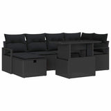 Garden Sofa Set with Cushion 7 pcs Black Poly rattan - Front View