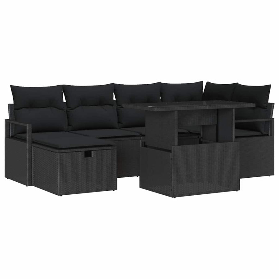 Garden Sofa Set 7 pcs Black Poly Rattan