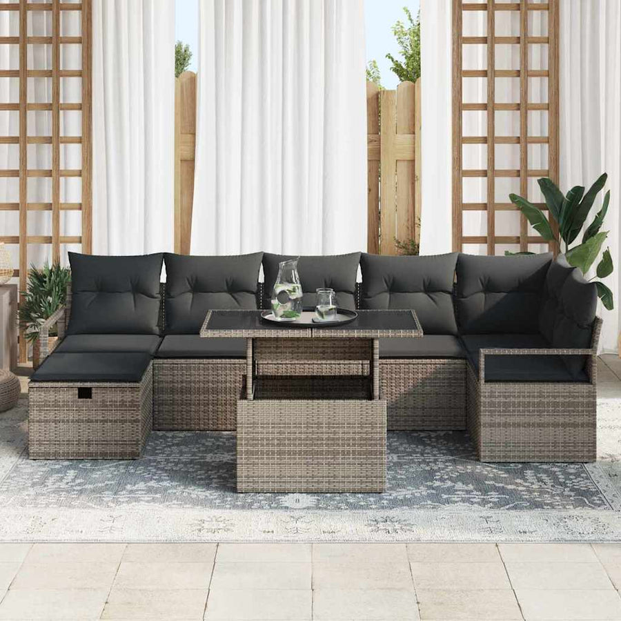 Garden Sofa Set 8 pcs Grey Poly Rattan