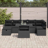 Garden Sofa Set with Cushion 8 pcs Black Poly rattan - Side View