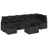 Garden Sofa Set with Cushion 8 pcs Black Poly rattan - Front View