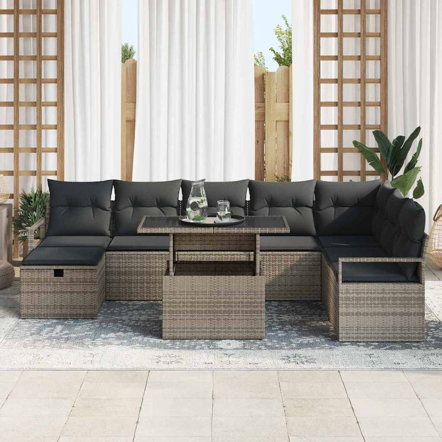 Garden Sofa Set 9 pcs Grey Poly Rattan
