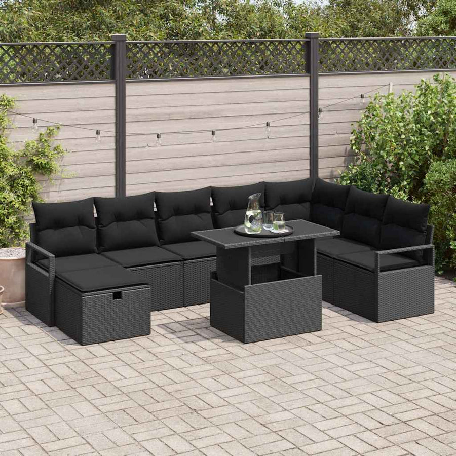 Garden Sofa Set 9 pcs Black Poly Rattan