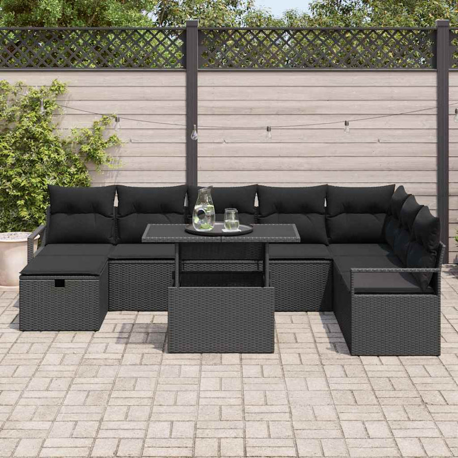 Garden Sofa Set 9 pcs Black Poly Rattan