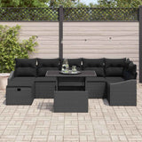 Garden Sofa Set Height-Adjustable 8 pcs Black Poly Rattan - Side View