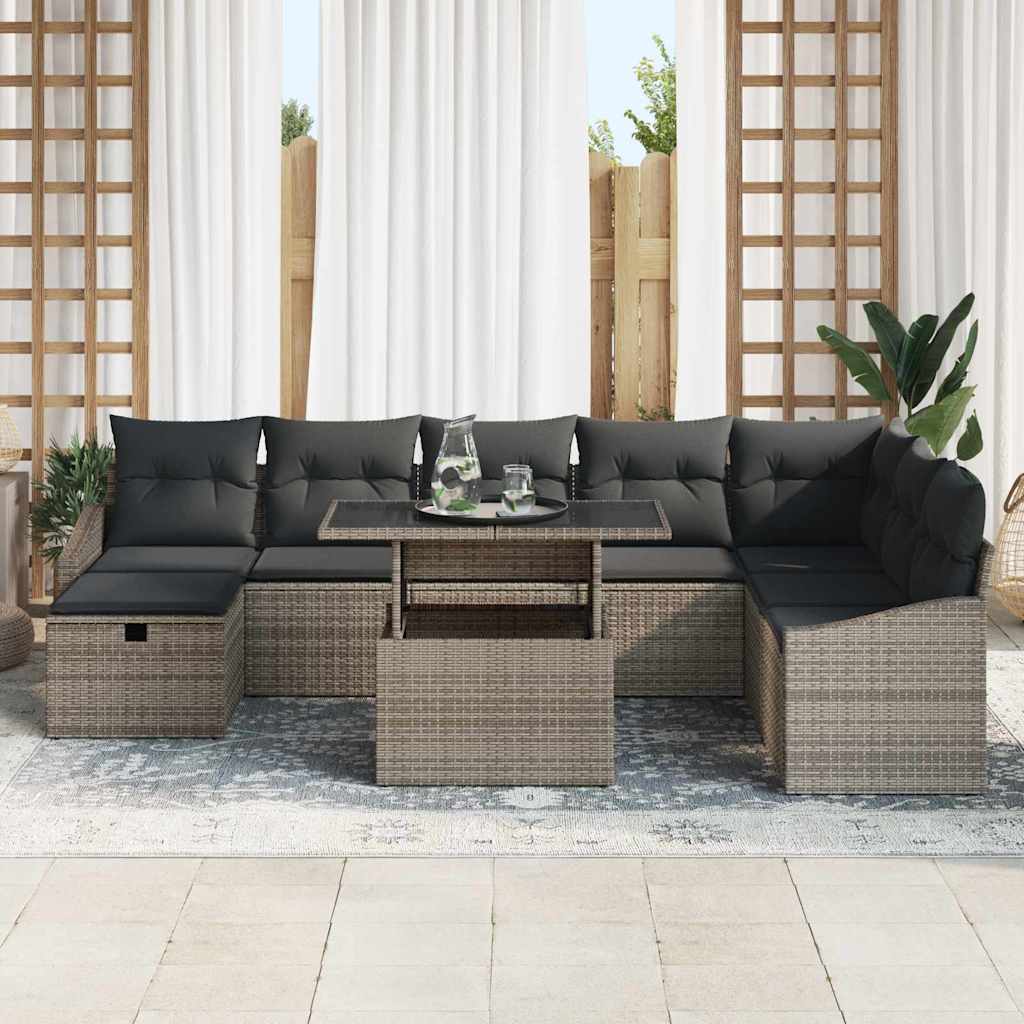Garden Sofa Set Height-Adjustable 9 pcs Grey Poly Rattan
