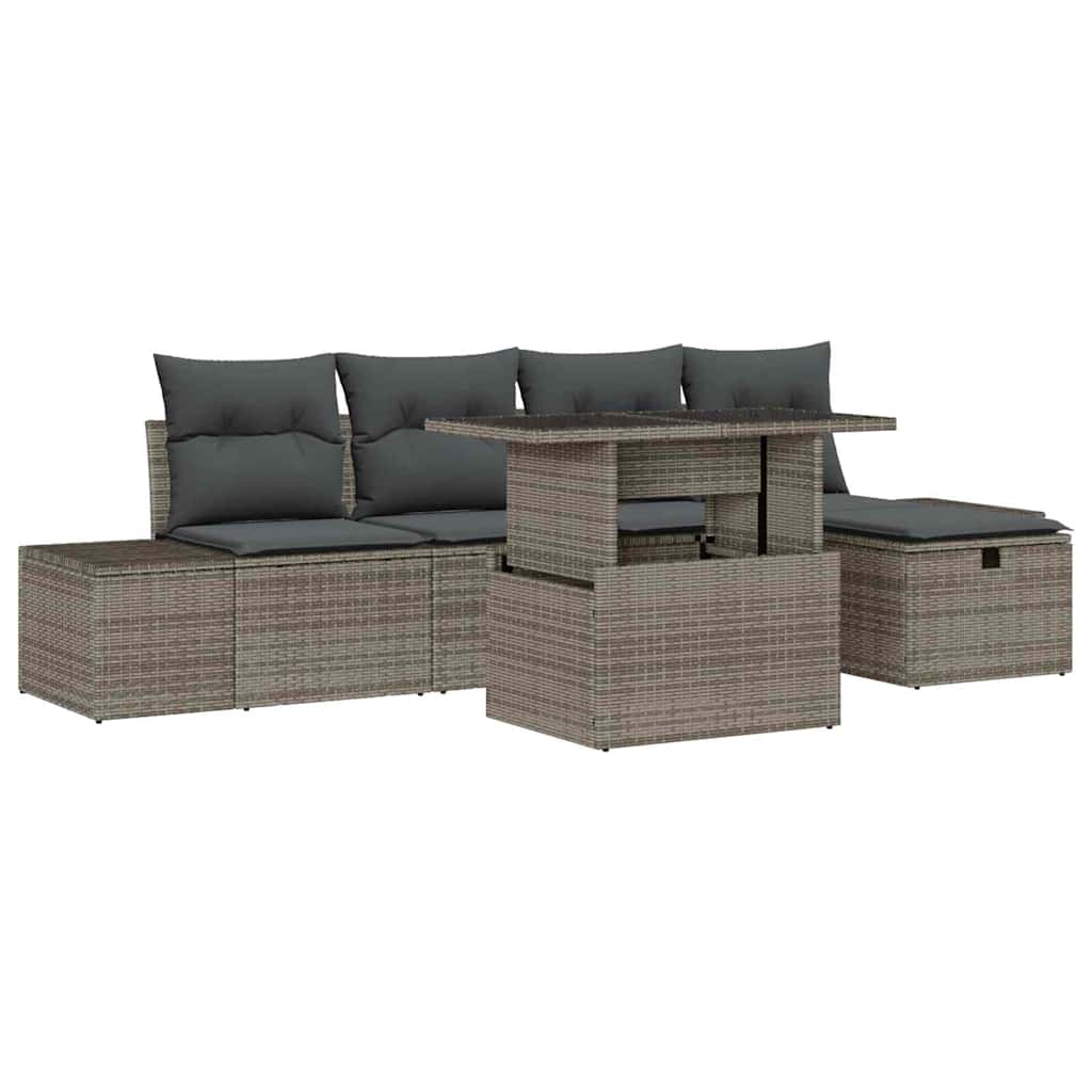 Garden Sofa Set Height-Adjustable 6 pcs Grey Poly Rattan