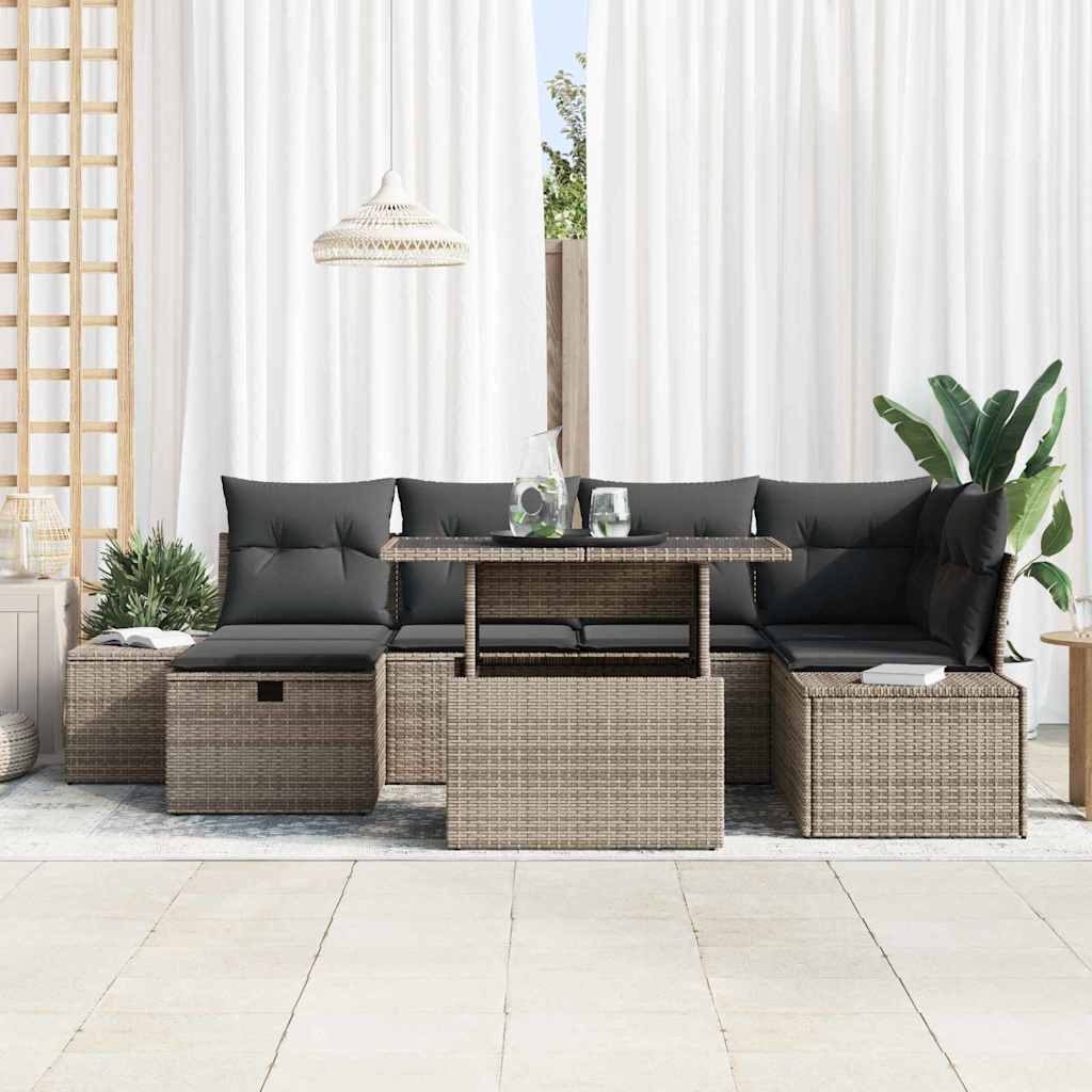 Garden Sofa Set 7 pcs Grey Poly Rattan