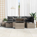 Garden Sofa Set Height-Adjustable 7 pcs Grey Poly Rattan - Side View