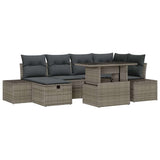 Garden Sofa Set Height-Adjustable 7 pcs Grey Poly Rattan - Front View