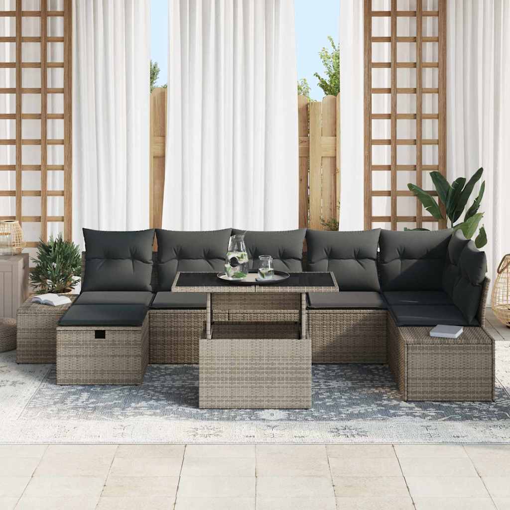 Garden Sofa Set 8 pcs Grey Poly Rattan