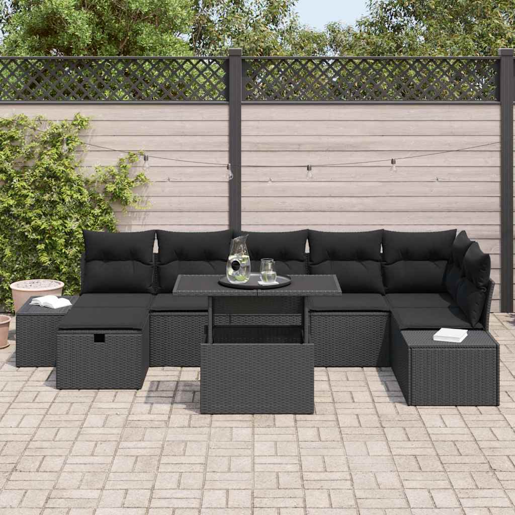 Garden Sofa Set Height-Adjustable 8 pcs Black Poly Rattan