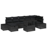 Garden Sofa Set Height-Adjustable 8 pcs Black Poly Rattan - Front View