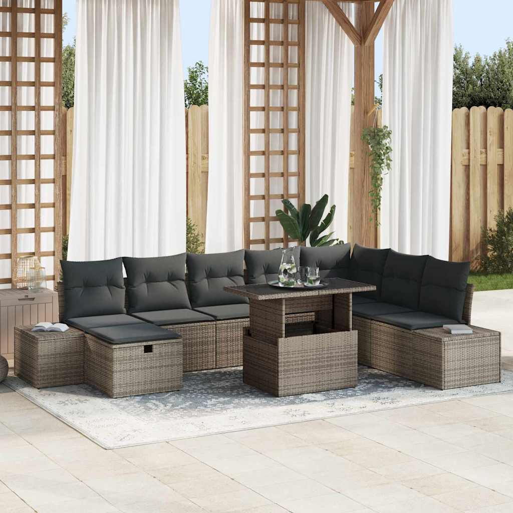 Garden Sofa Set Height-Adjustable 9 pcs Grey Poly Rattan