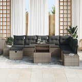 Garden Sofa Set Height-Adjustable 9 pcs Grey Poly Rattan - Side View