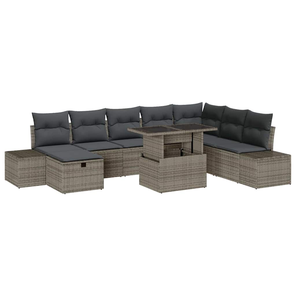 Garden Sofa Set 9 pcs Grey Poly Rattan