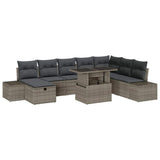 Garden Sofa Set Height-Adjustable 9 pcs Grey Poly Rattan - Front View