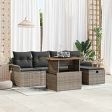 Garden Sofa Set Height-Adjustable 6 pcs Grey Poly Rattan
