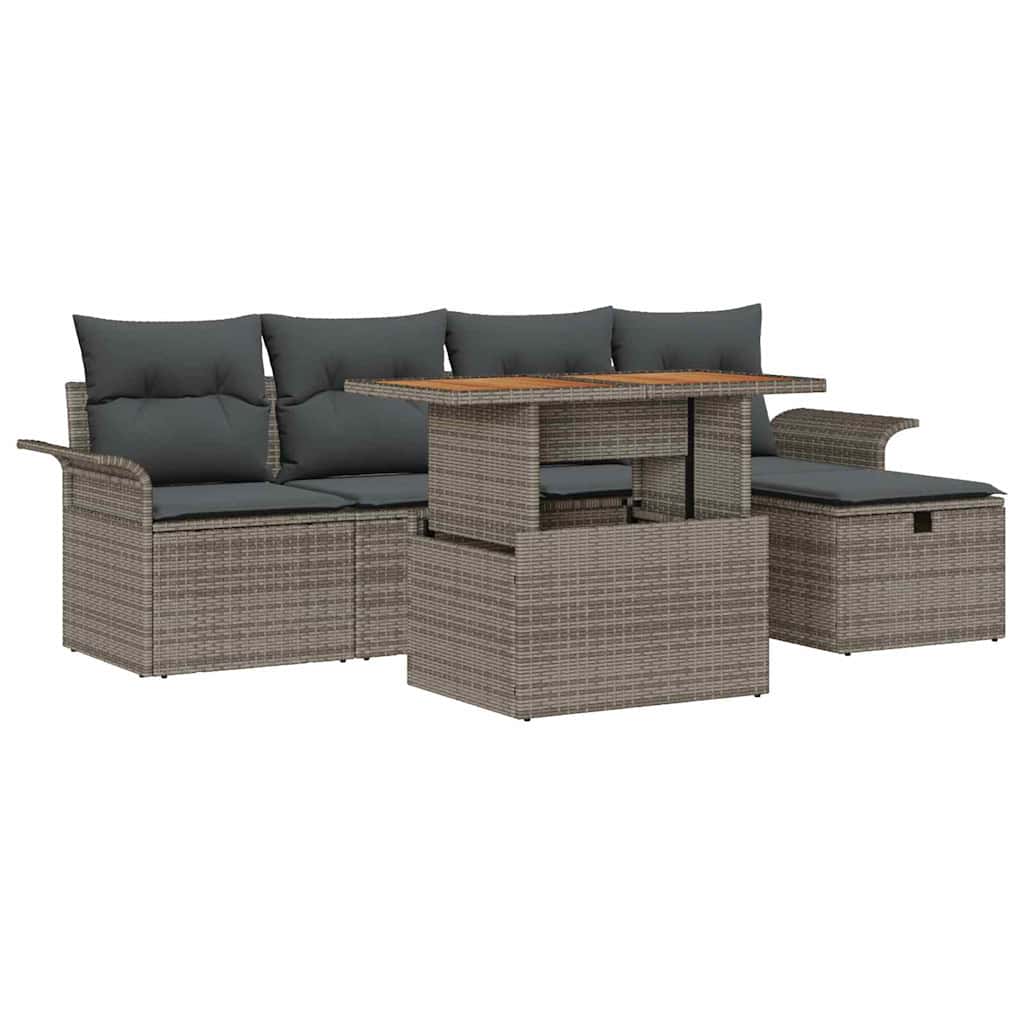 Garden Sofa Set Height-Adjustable 6 pcs Grey Poly Rattan
