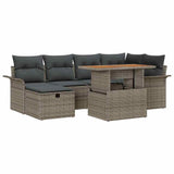 Garden Sofa Set Height-Adjustable 7 pcs Grey Poly Rattan - Front View