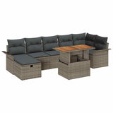 Garden Sofa Set Height-Adjustable 8 pcs Grey Poly Rattan - Front View
